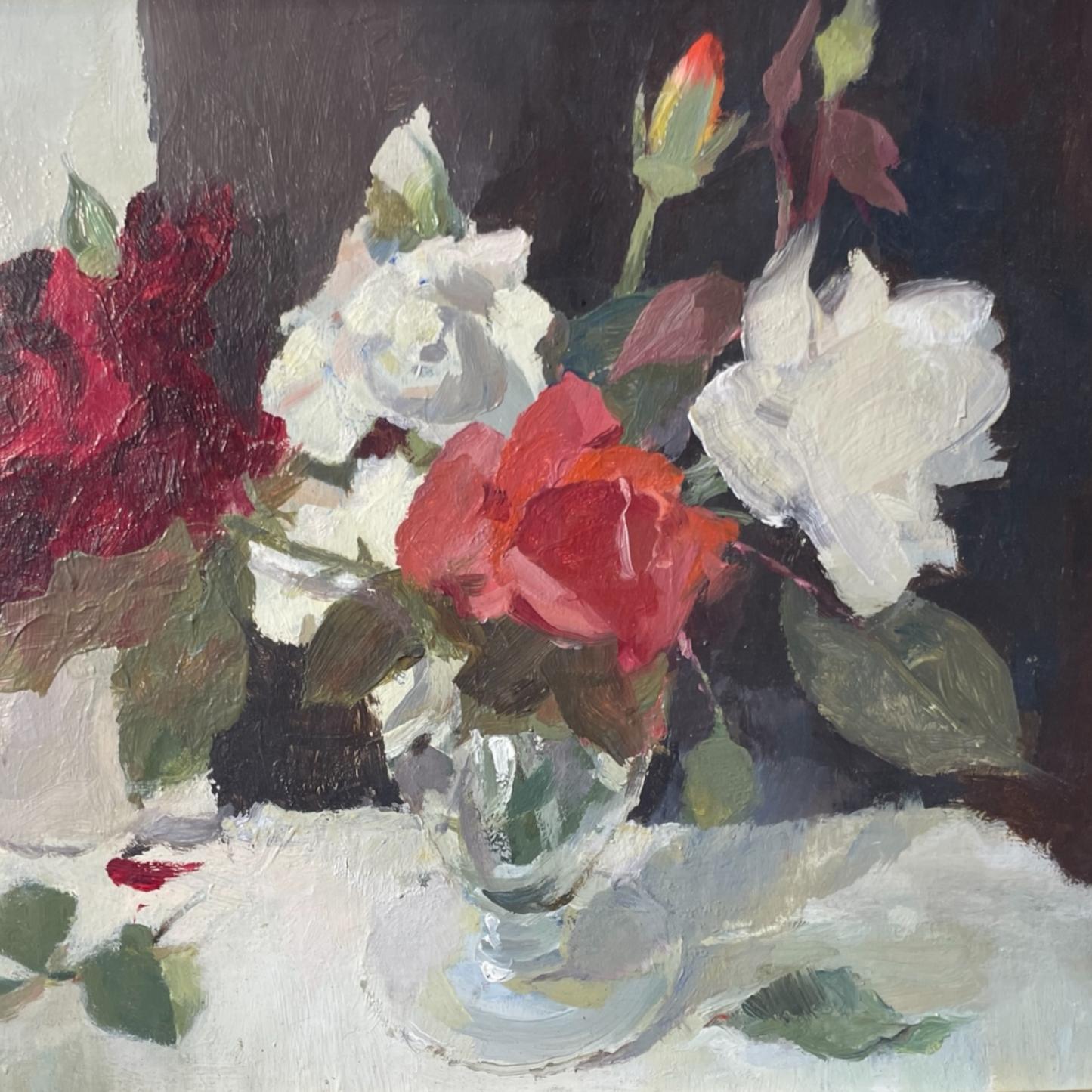 Painting of Red and White Roses