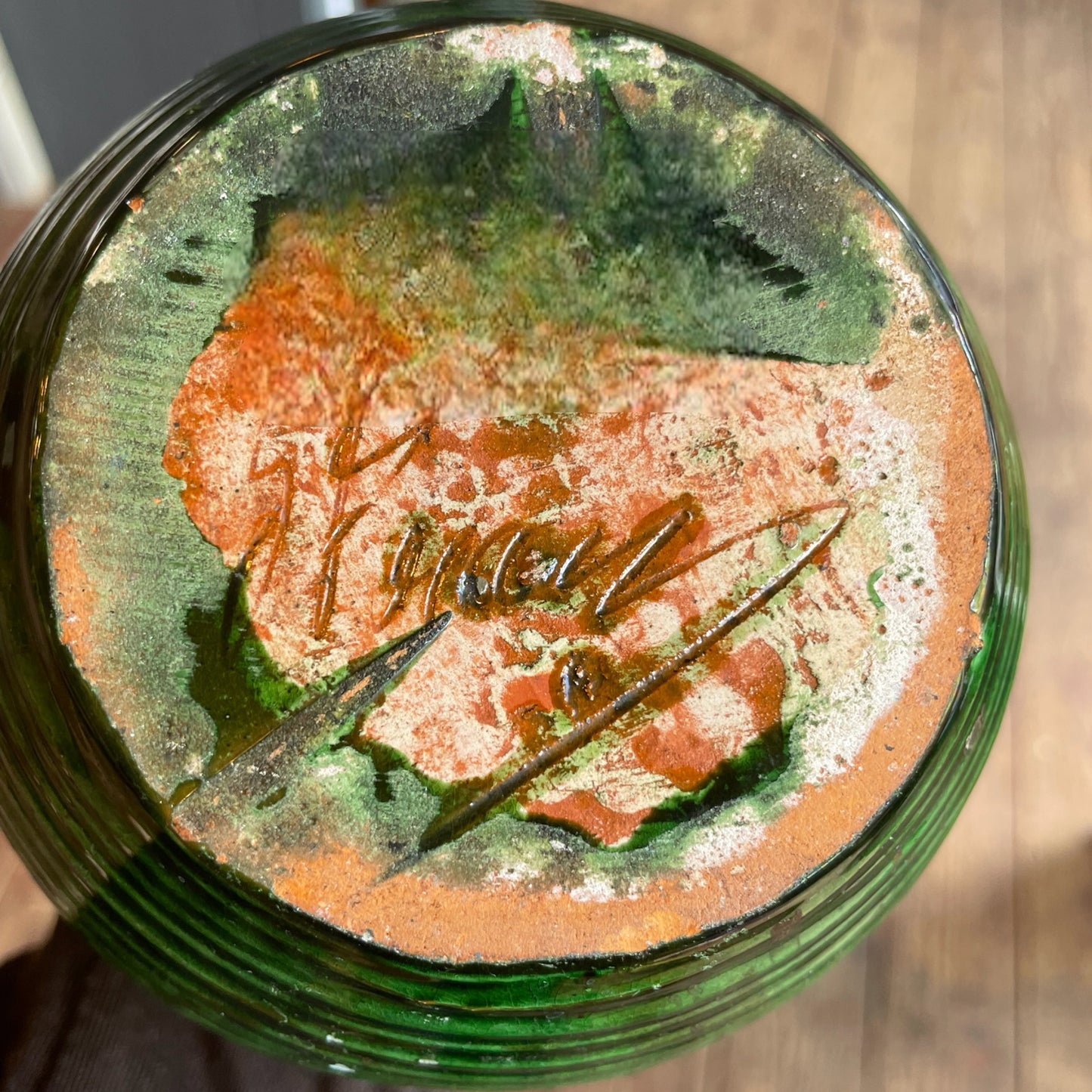 Tall Green Ceramic Oil Jug