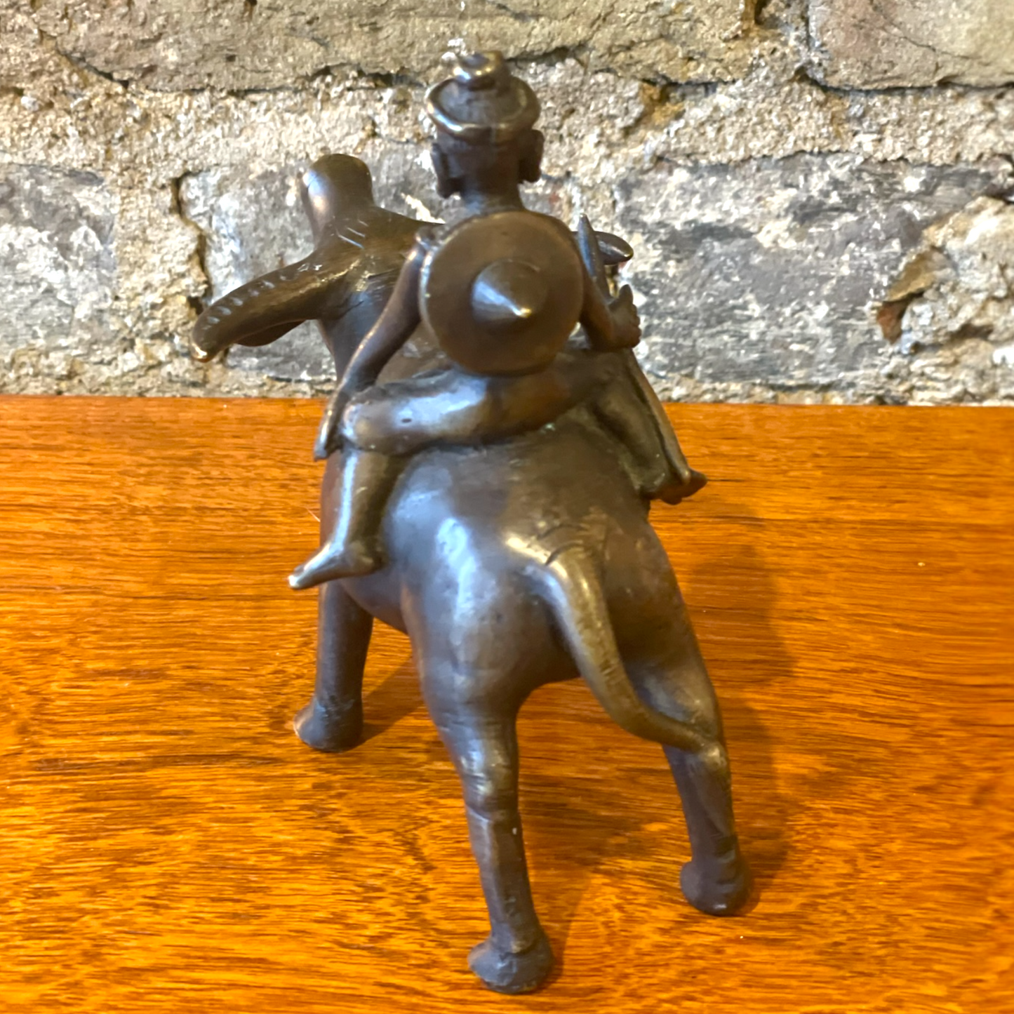 Bronze Sculpture 0f a Buffalo and Boy