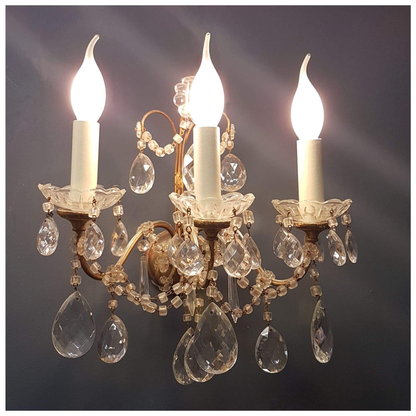 Lighting - Pair Of 3-Light Cut Glass Wall Sconces