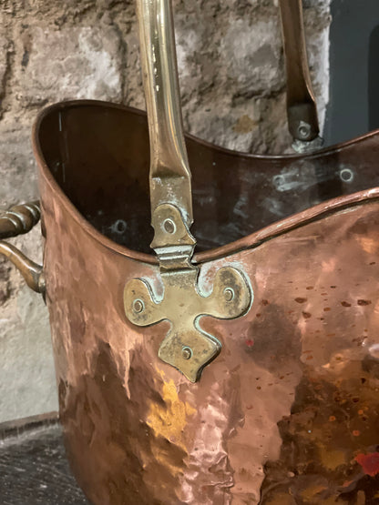 Large Victorian hammered copper coal scuttle