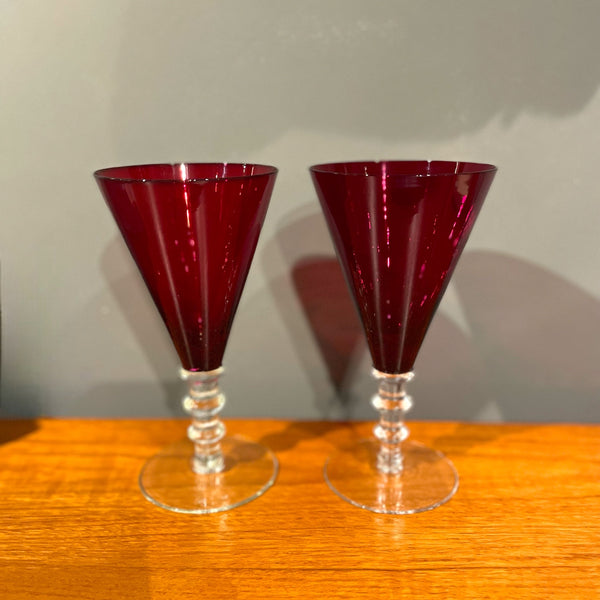 Pair of William Yeoward red crystal goblets