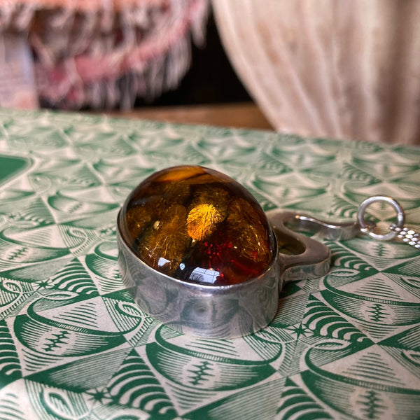 Amber And Silver Necklace