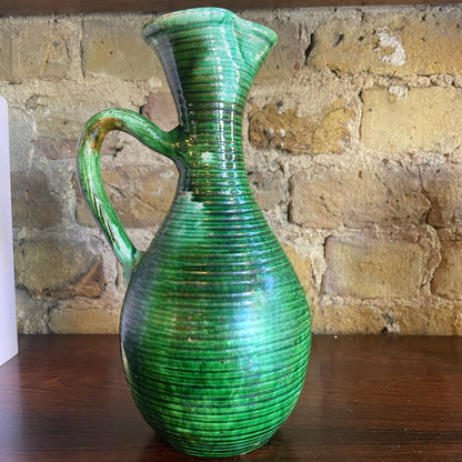 Tall Green Ceramic Oil Jug