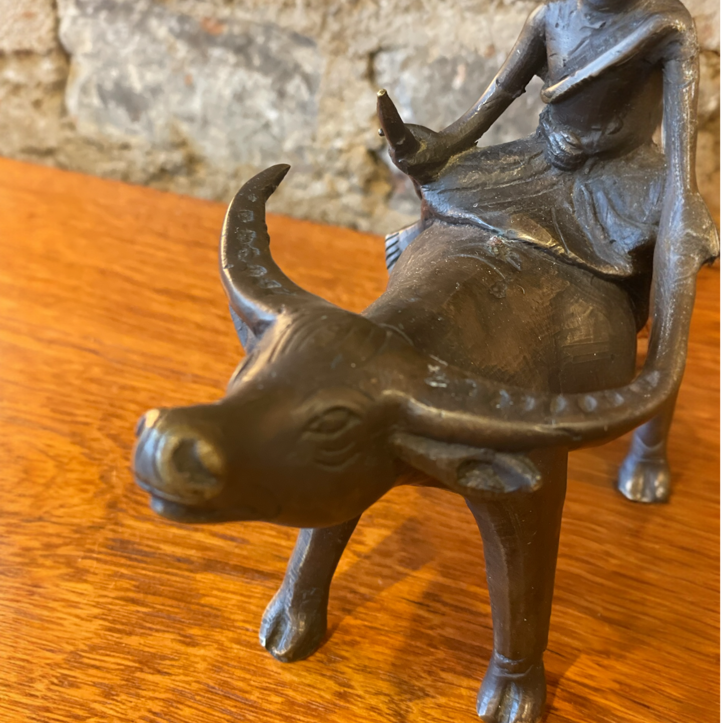 Bronze Sculpture 0f a Buffalo and Boy