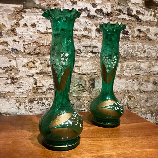 Victorian Green Glass Vases