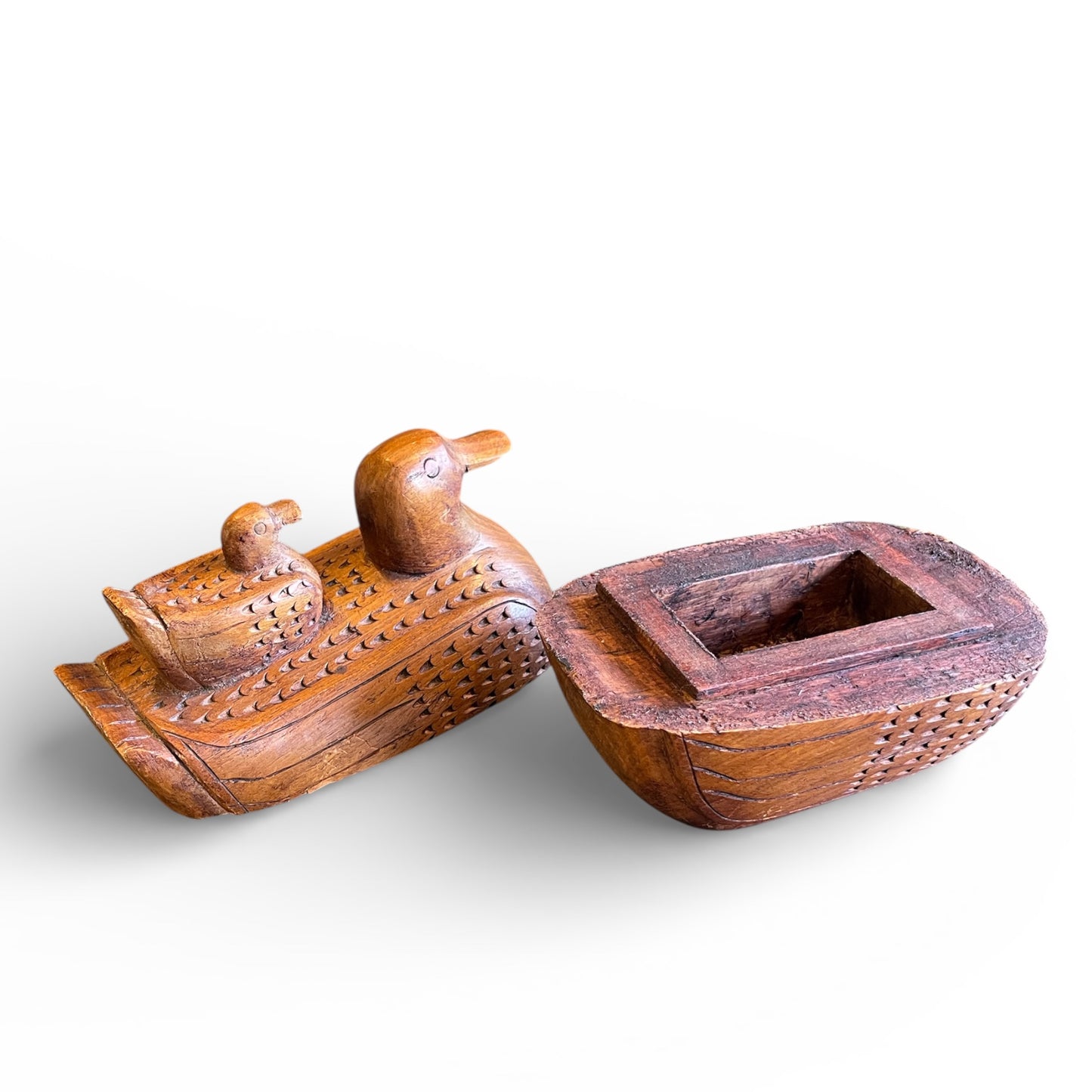 Folk Art Teak Duck Box