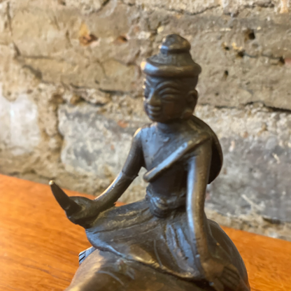 Bronze Sculpture 0f a Buffalo and Boy