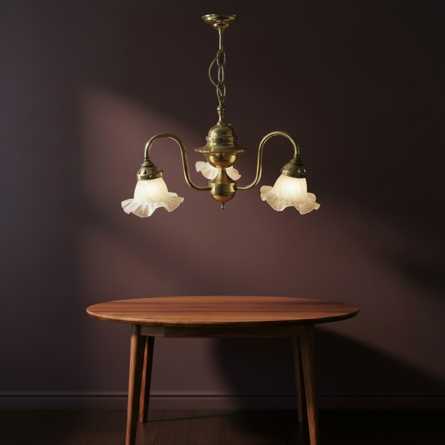 Vintage 3-Arm Brass Chandelier
