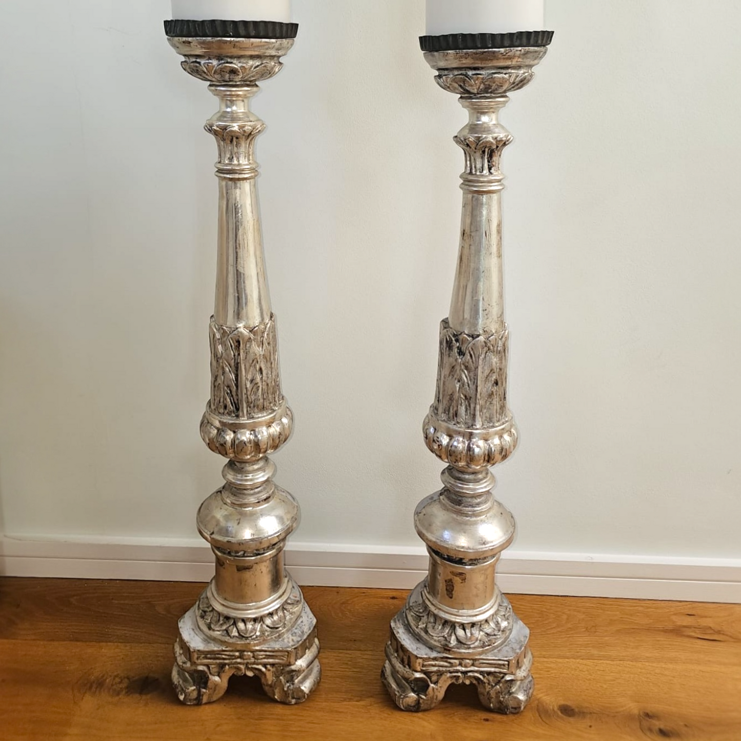 Pair of Early Silver Gilt Italian Candlesticks