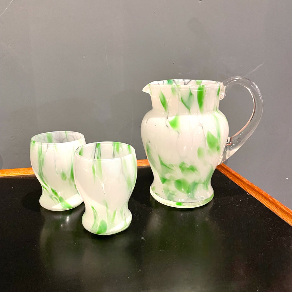 Vintage Mottled Glass Jug Set