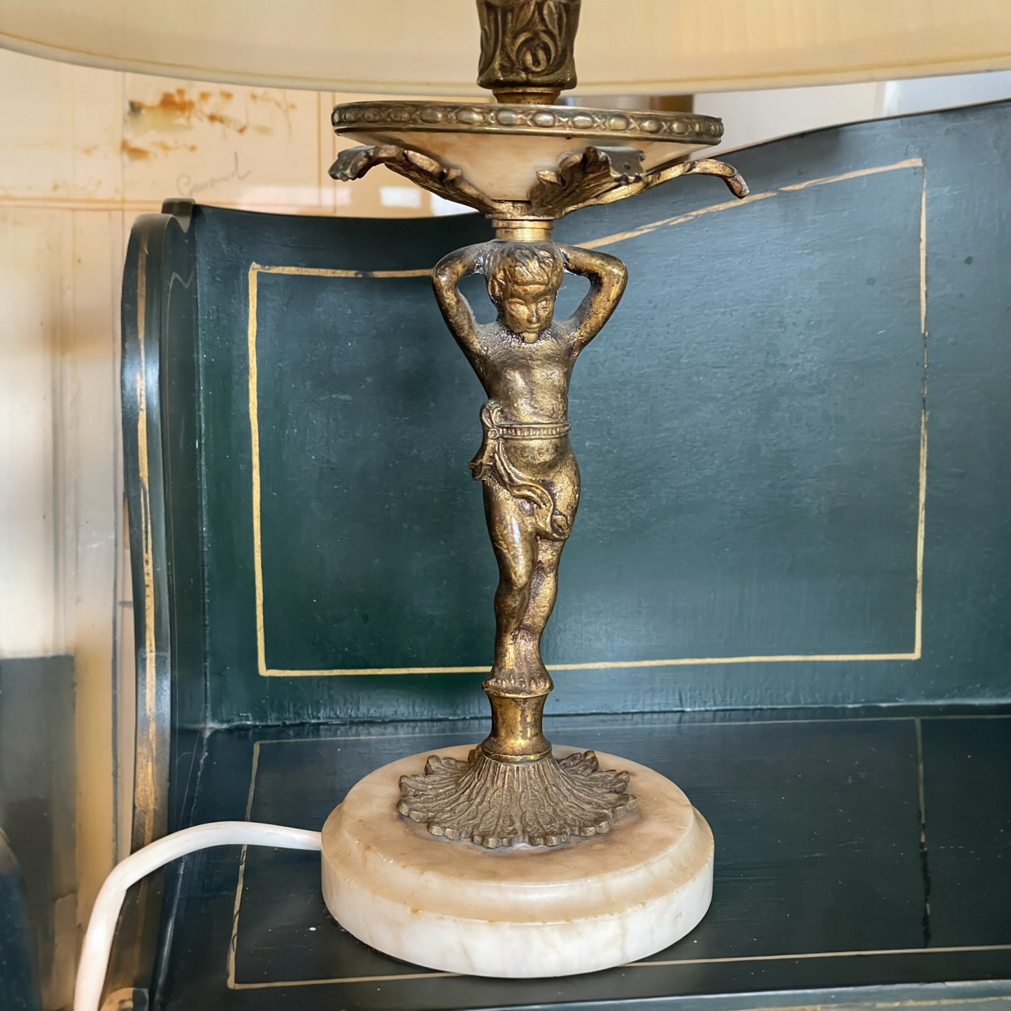 C19th Bronze Cherub Lamp