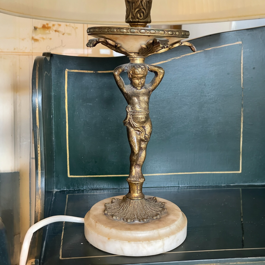 C19th Bronze Cherub Lamp