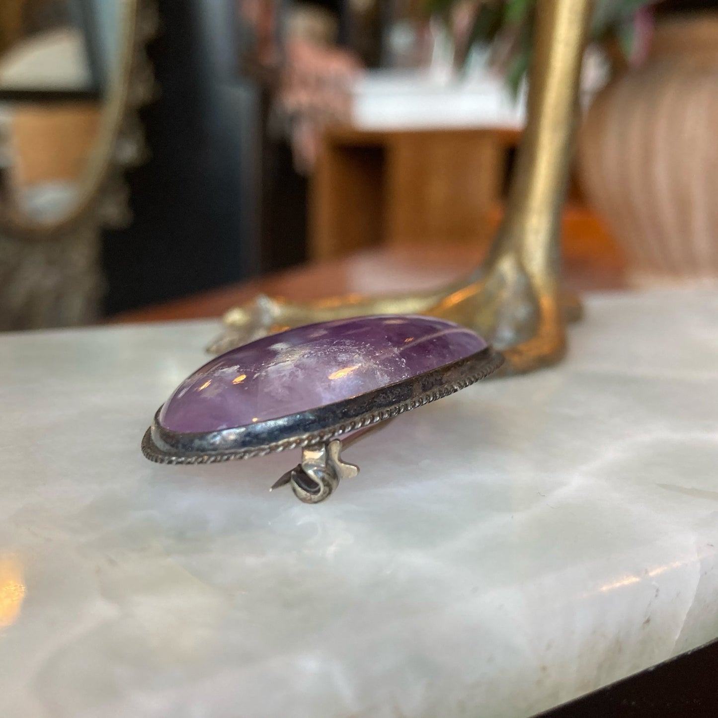 Silver Amethyst Brooch