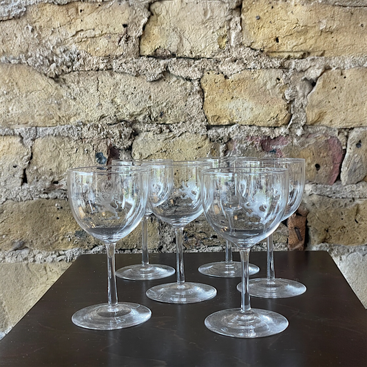 Six Engraved Vintage Glasses
