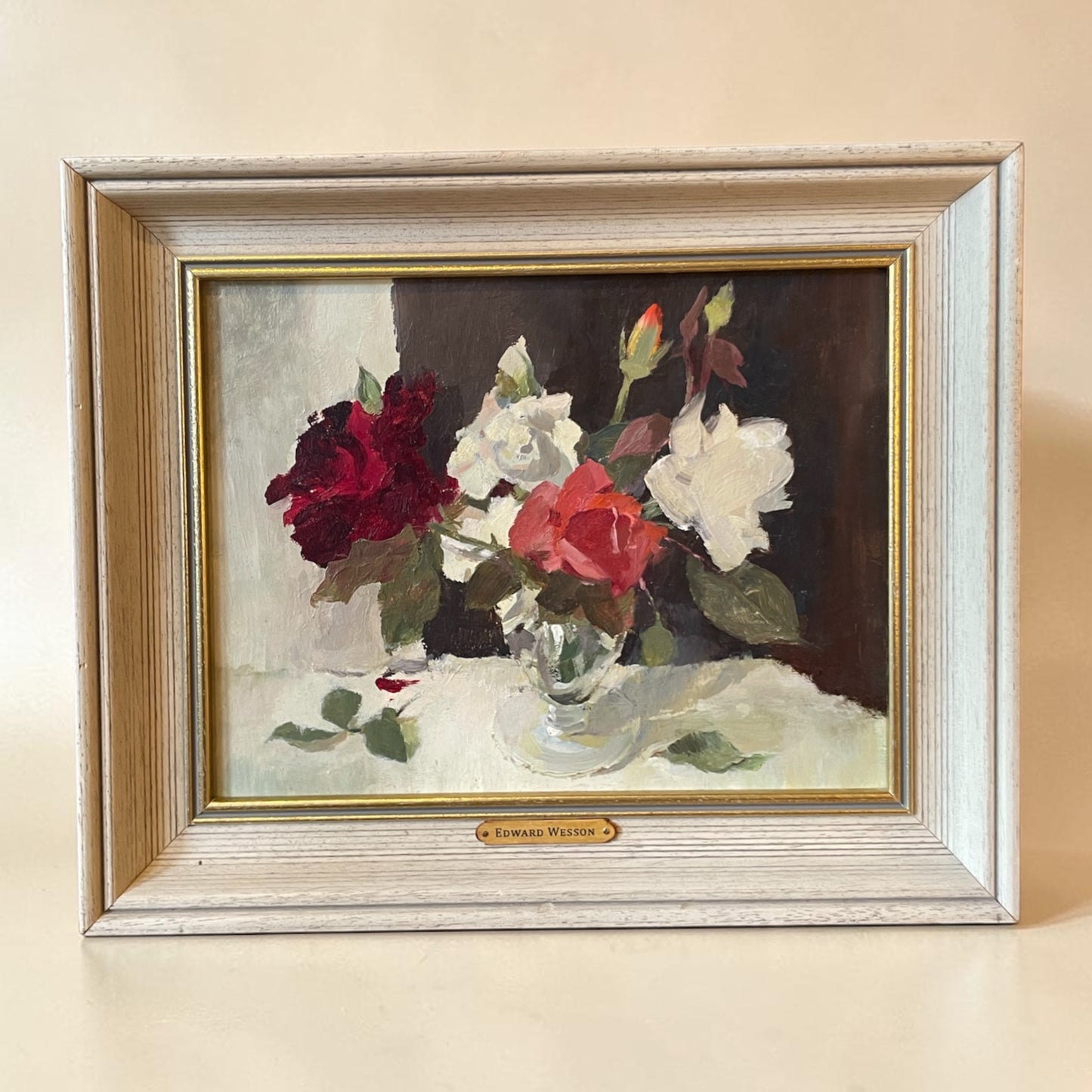 Painting of Red and White Roses