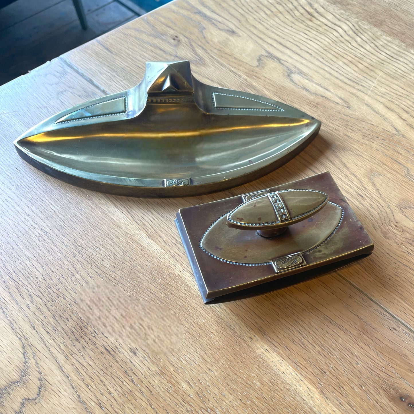 Art Nouveau Brass Desk Set