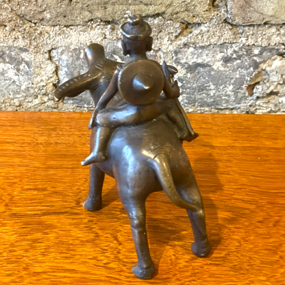 Bronze Sculpture 0f a Buffalo and Boy