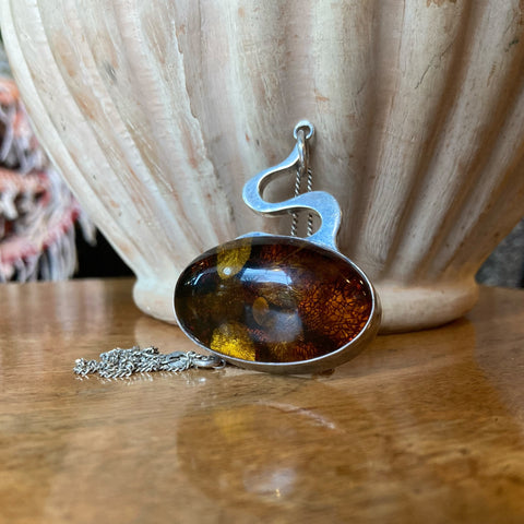 Amber And Silver Necklace