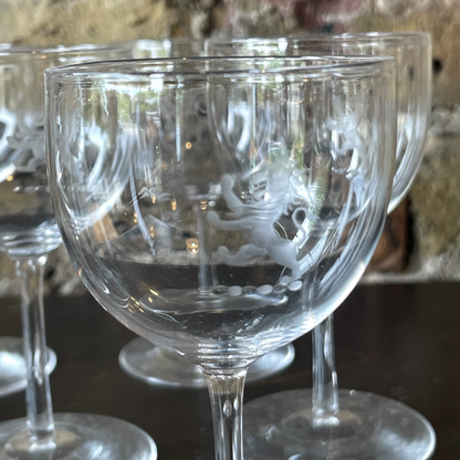 Six Engraved Vintage Glasses