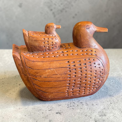Folk Art Teak Duck Box