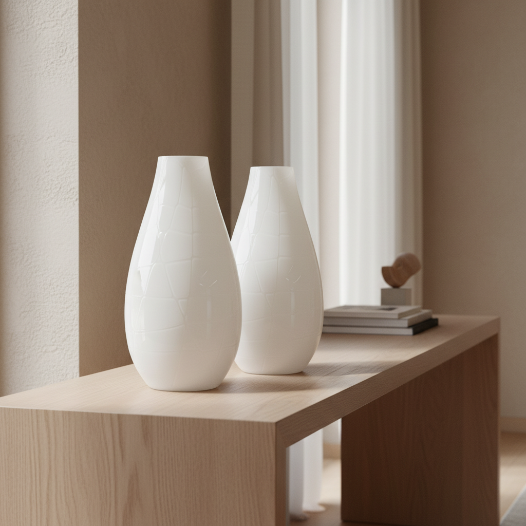 Tall Murano White Glass Vase