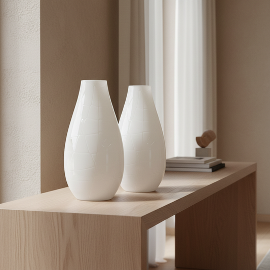 Tall Murano White Glass Vase