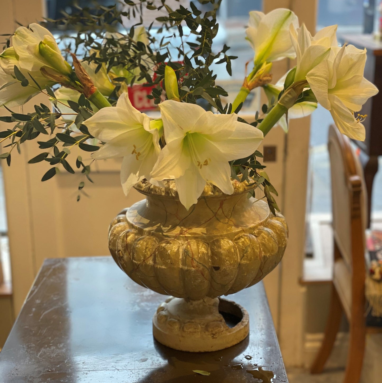 French Cast Iron Painted Urn