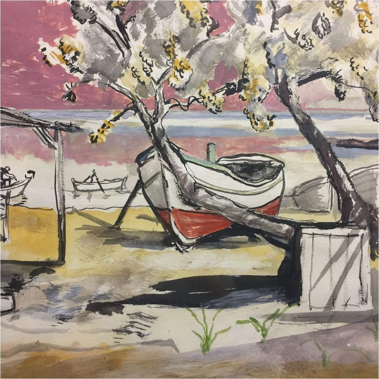 Art - H.S. Bourne, Beach Scene With Boats