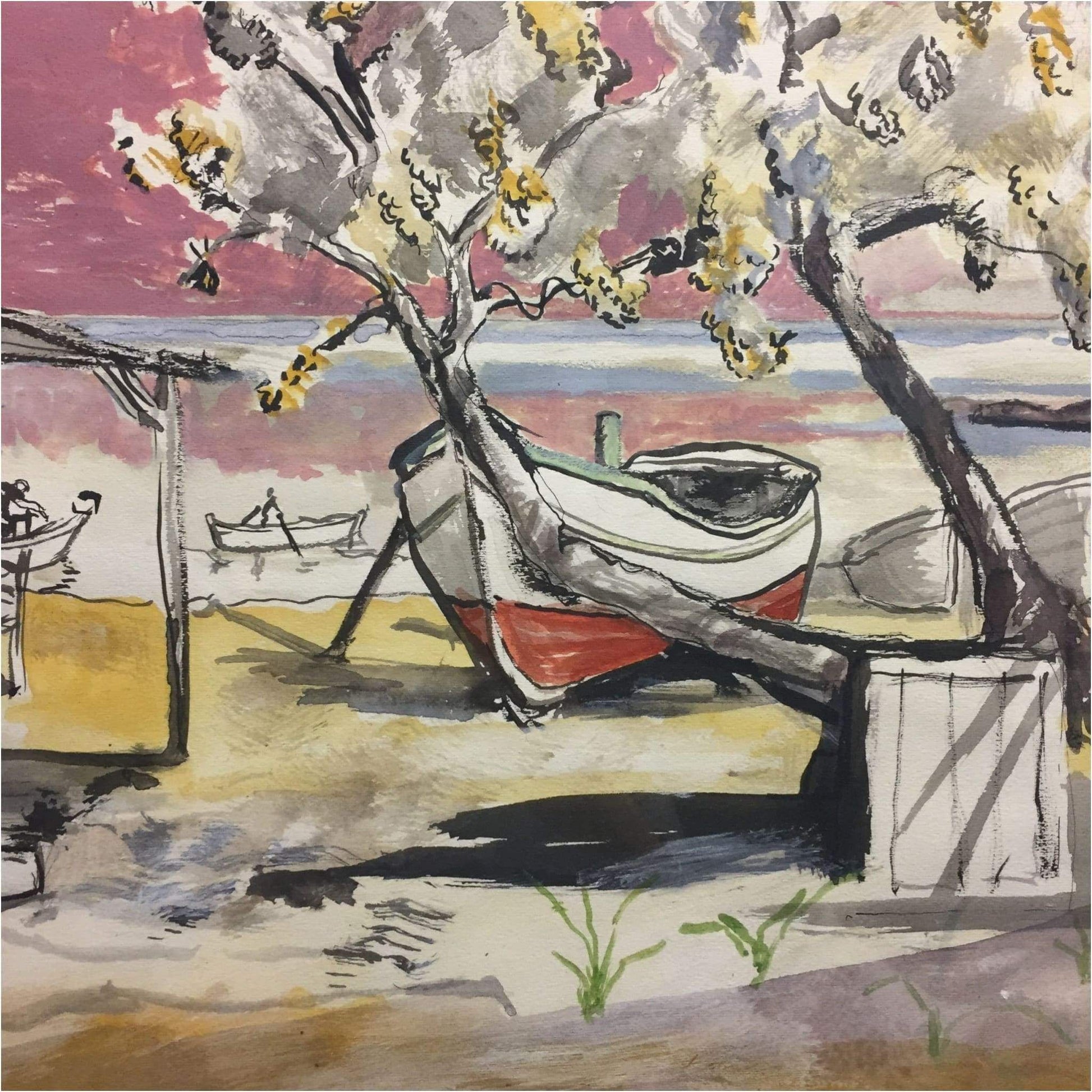 Art - H.S. Bourne, Beach Scene With Boats