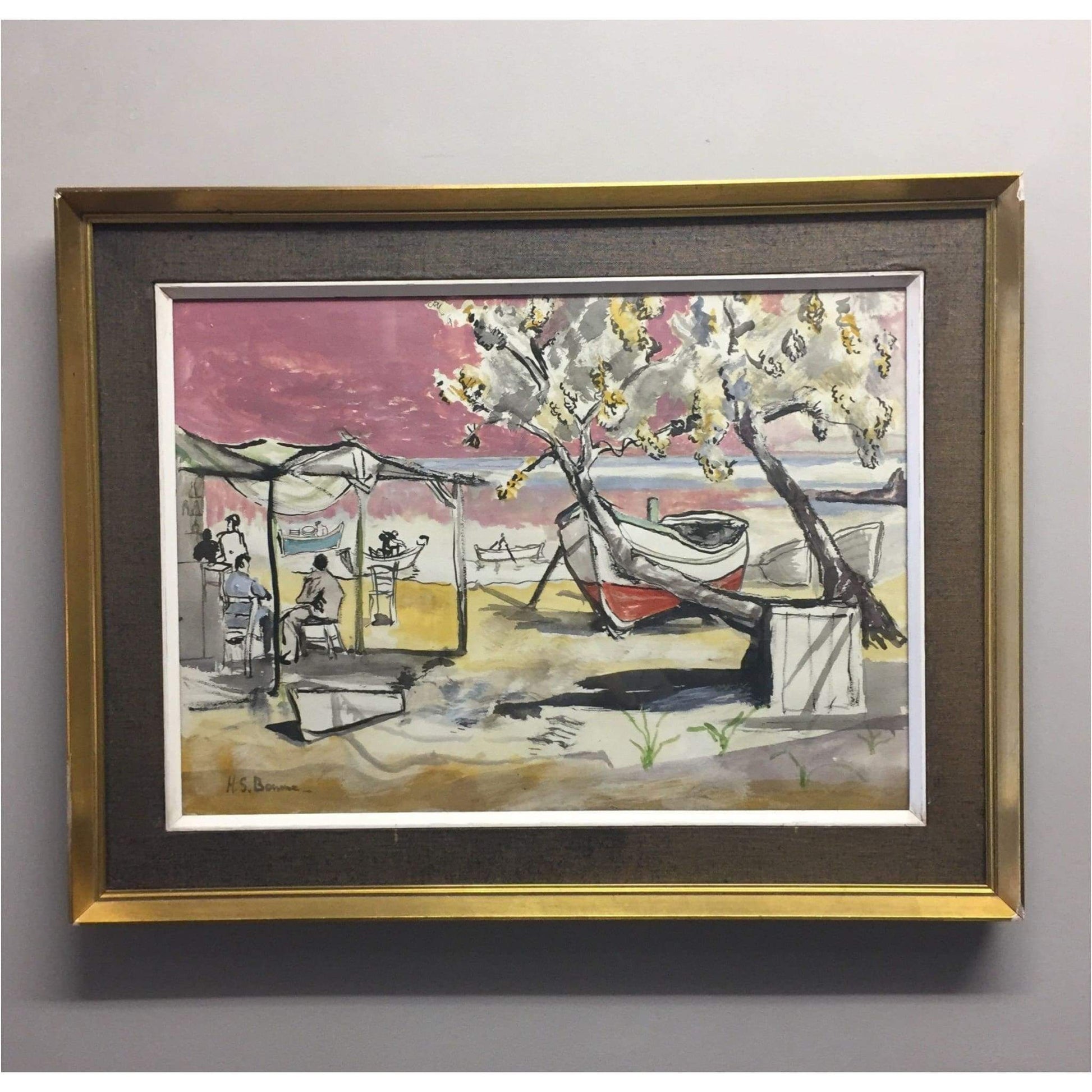 Art - H.S. Bourne, Beach Scene With Boats