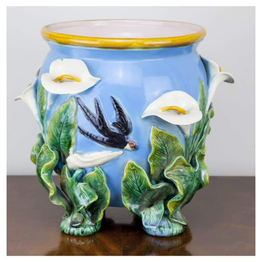 Ceramics - George Jones 'Swallow And Calla Lily' Jardinière