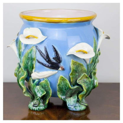 Ceramics - George Jones 'Swallow And Calla Lily' Jardinière