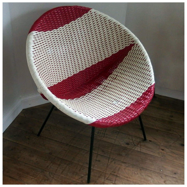 Furniture - 1960s Vinyl Woven Wicker Tub Chair