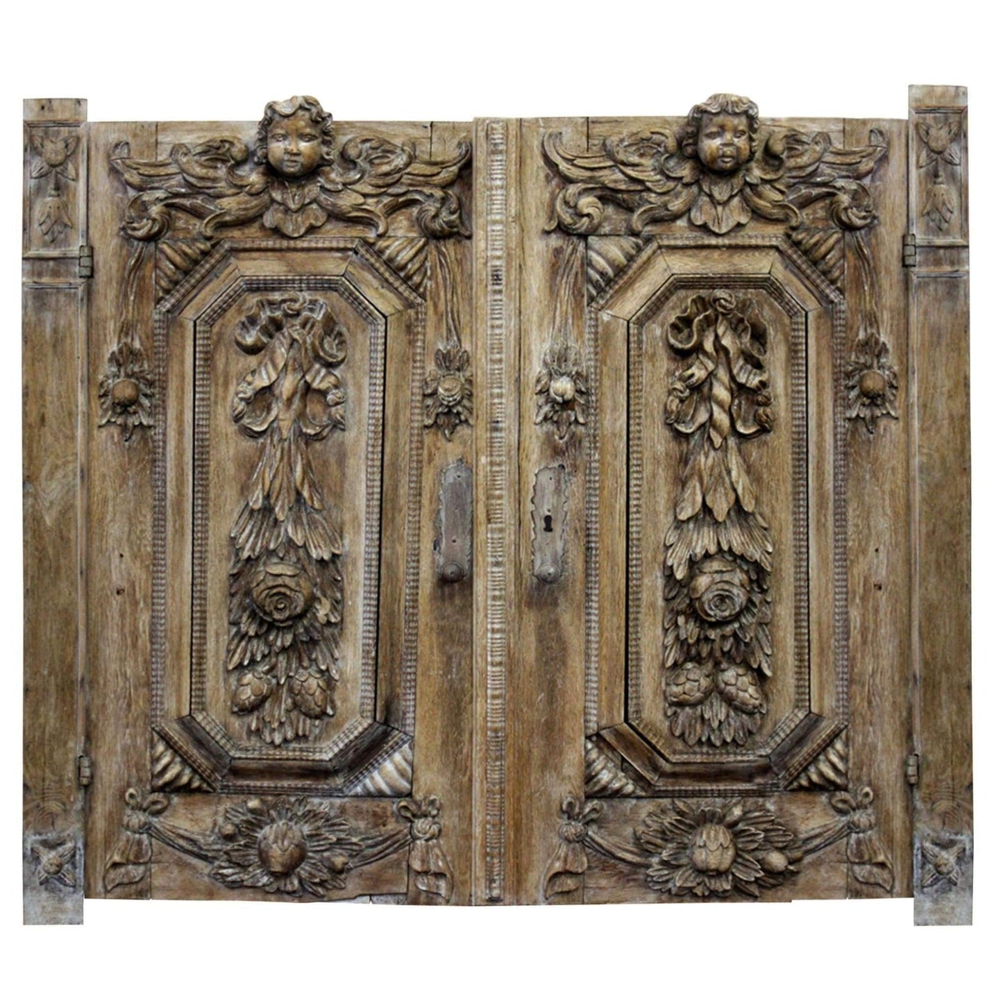 Furniture - C19th Continental Limed Oak Armoire Doors