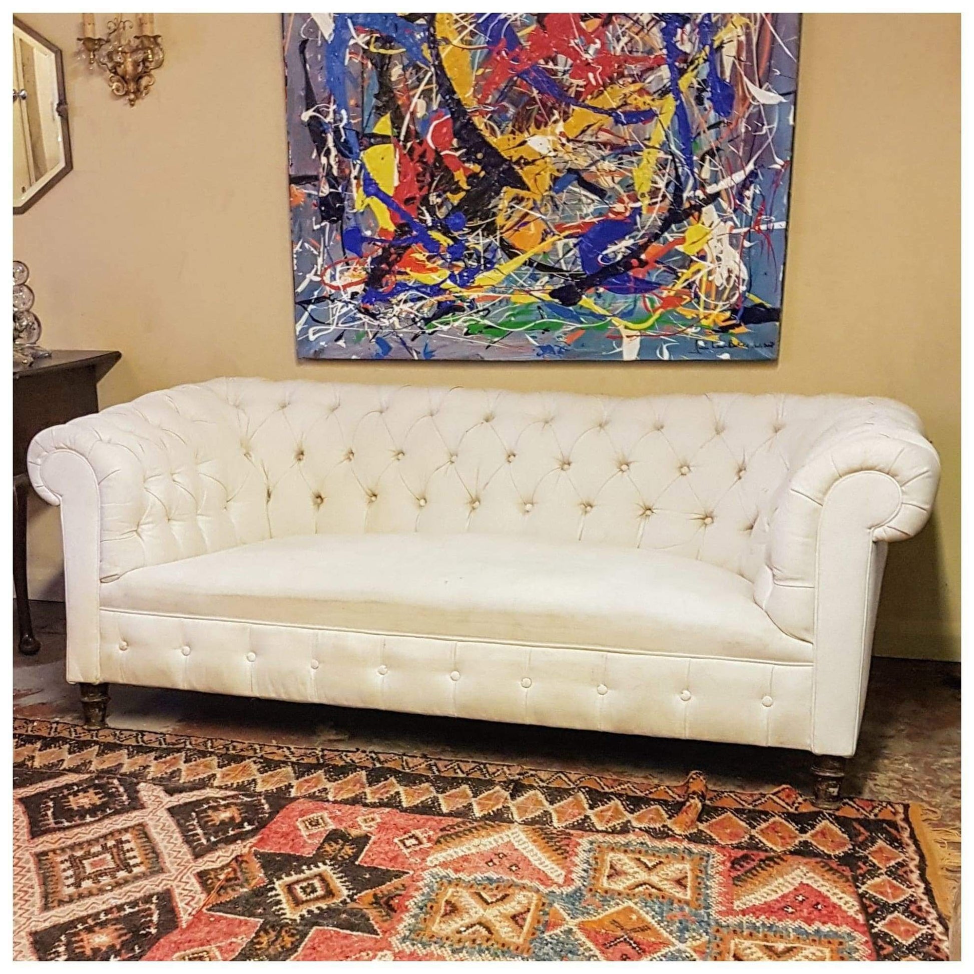 Furniture - Cream Deep Buttoned C19th Chesterfield Sofa