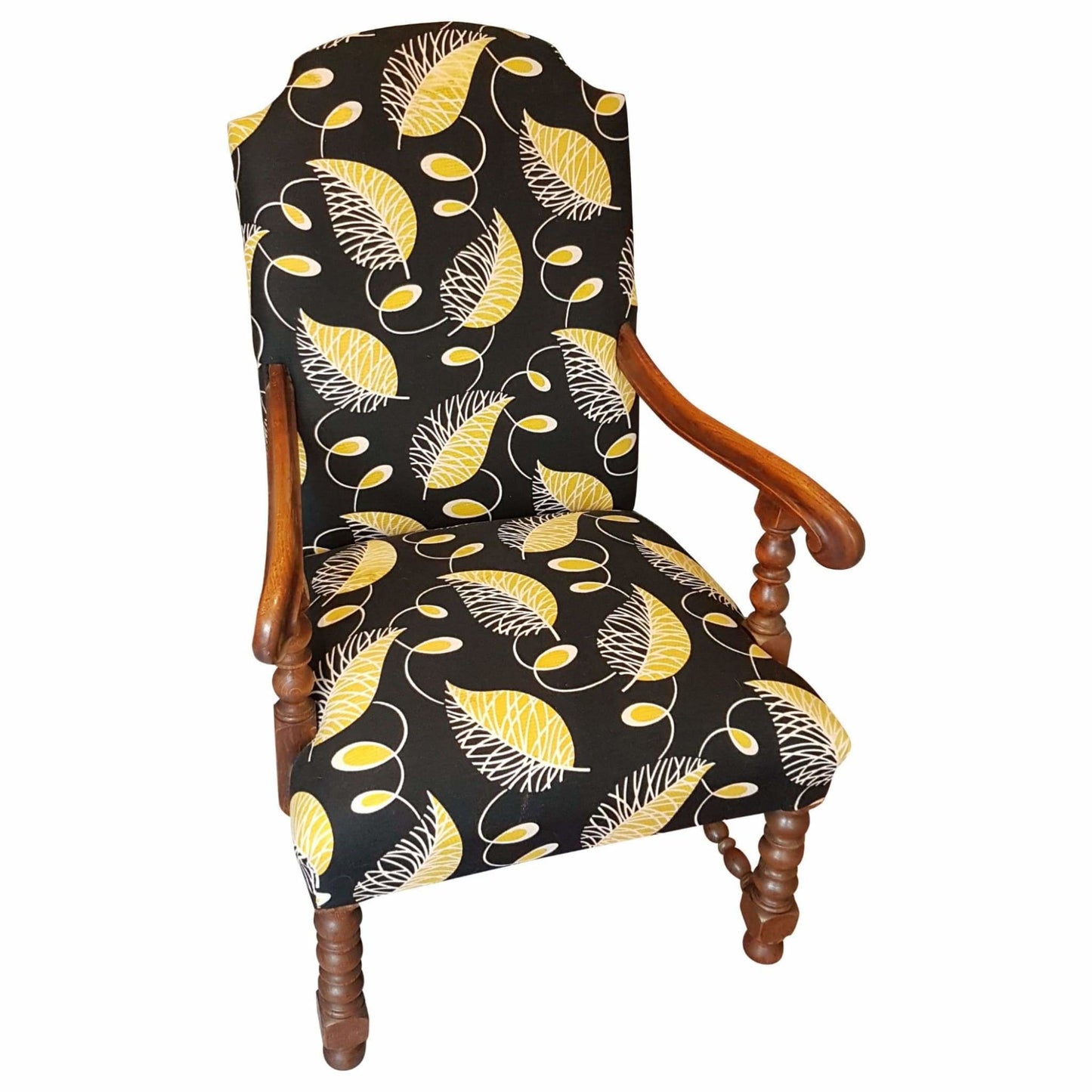 Furniture - Queen Anne Armchair In Vintage 1930s Fabric