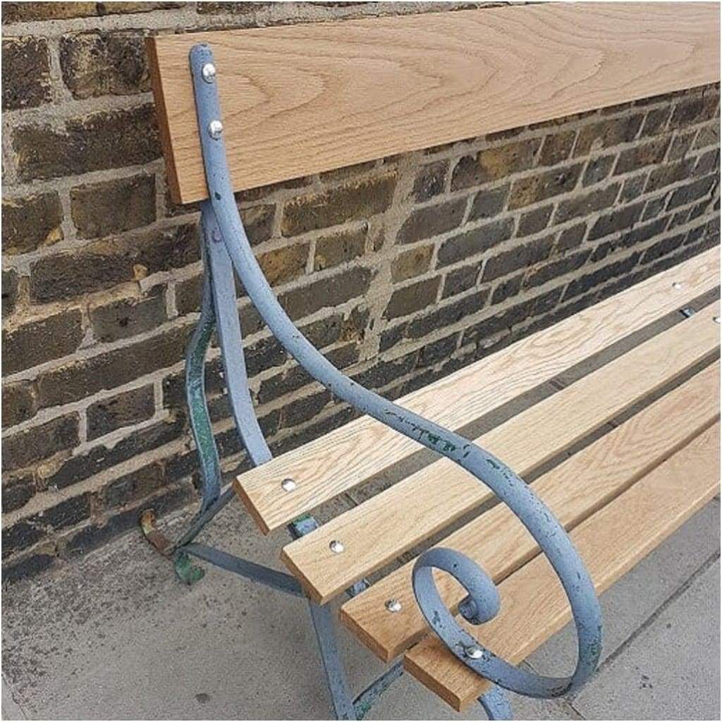 Garden - Mid C20th Scroll Wrought Iron And Oak Slatted Bench