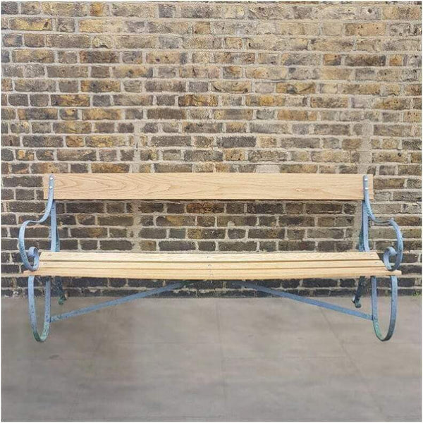 Garden - Mid C20th Scroll Wrought Iron And Oak Slatted Bench