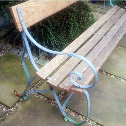 Garden - Mid C20th Scroll Wrought Iron And Oak Slatted Bench