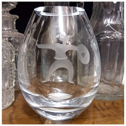Glass - Cut Glass Vase With Fighting Figures