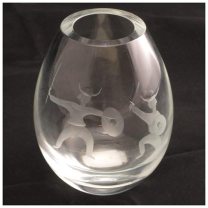 Glass - Cut Glass Vase With Fighting Figures