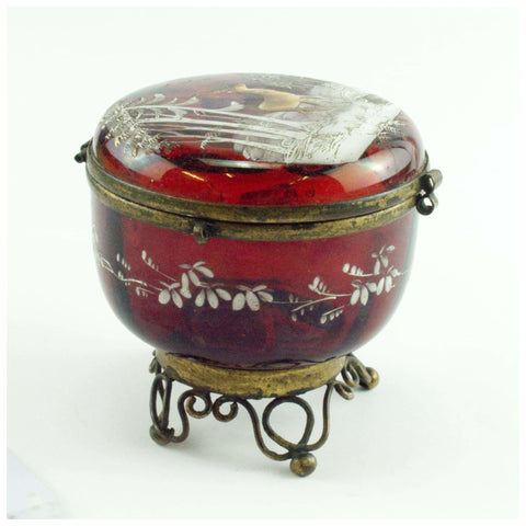 Glass - Victorian Cranberry Glass Dresser Box