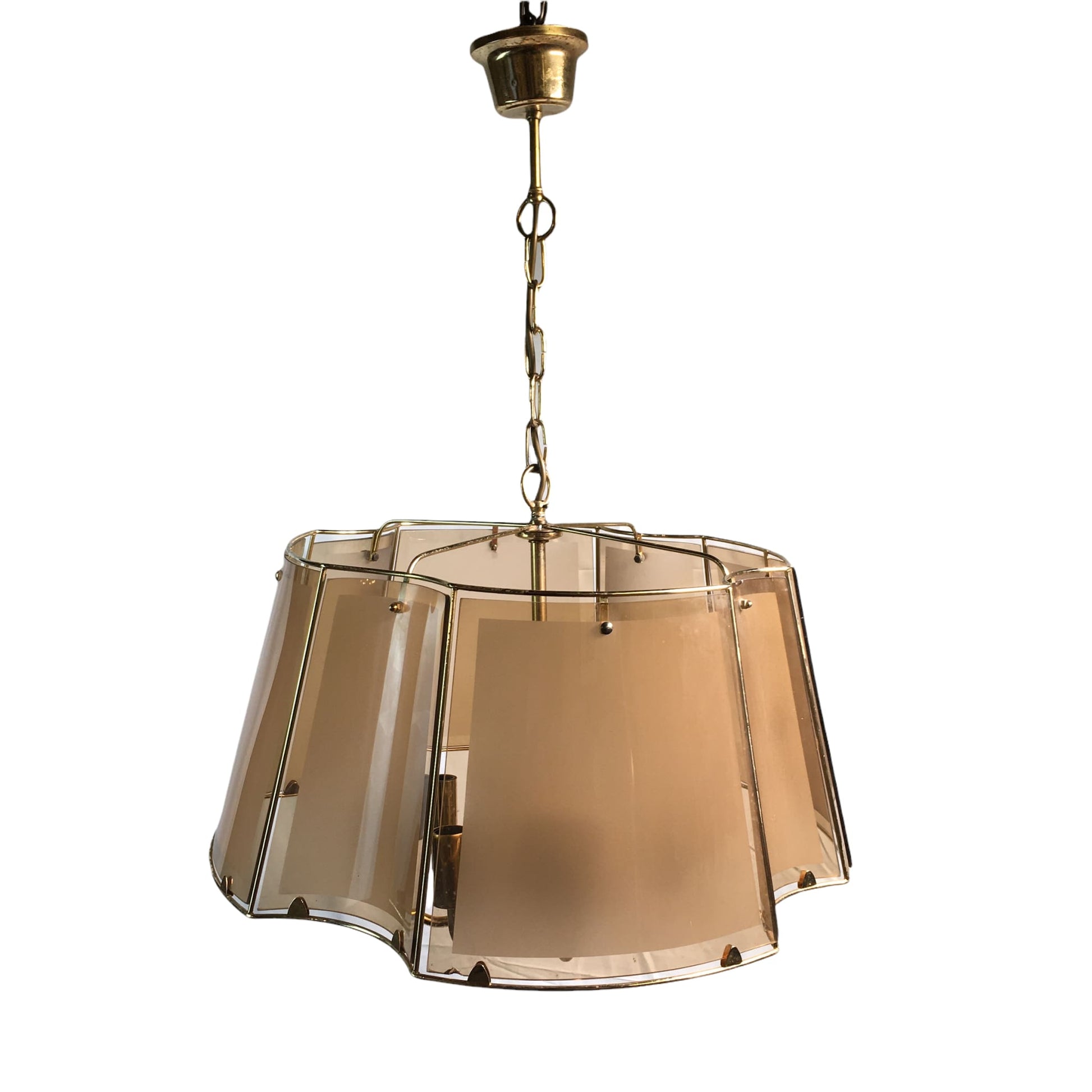 Large Mid-Century Smoked Glass Hanging Light - Lighting