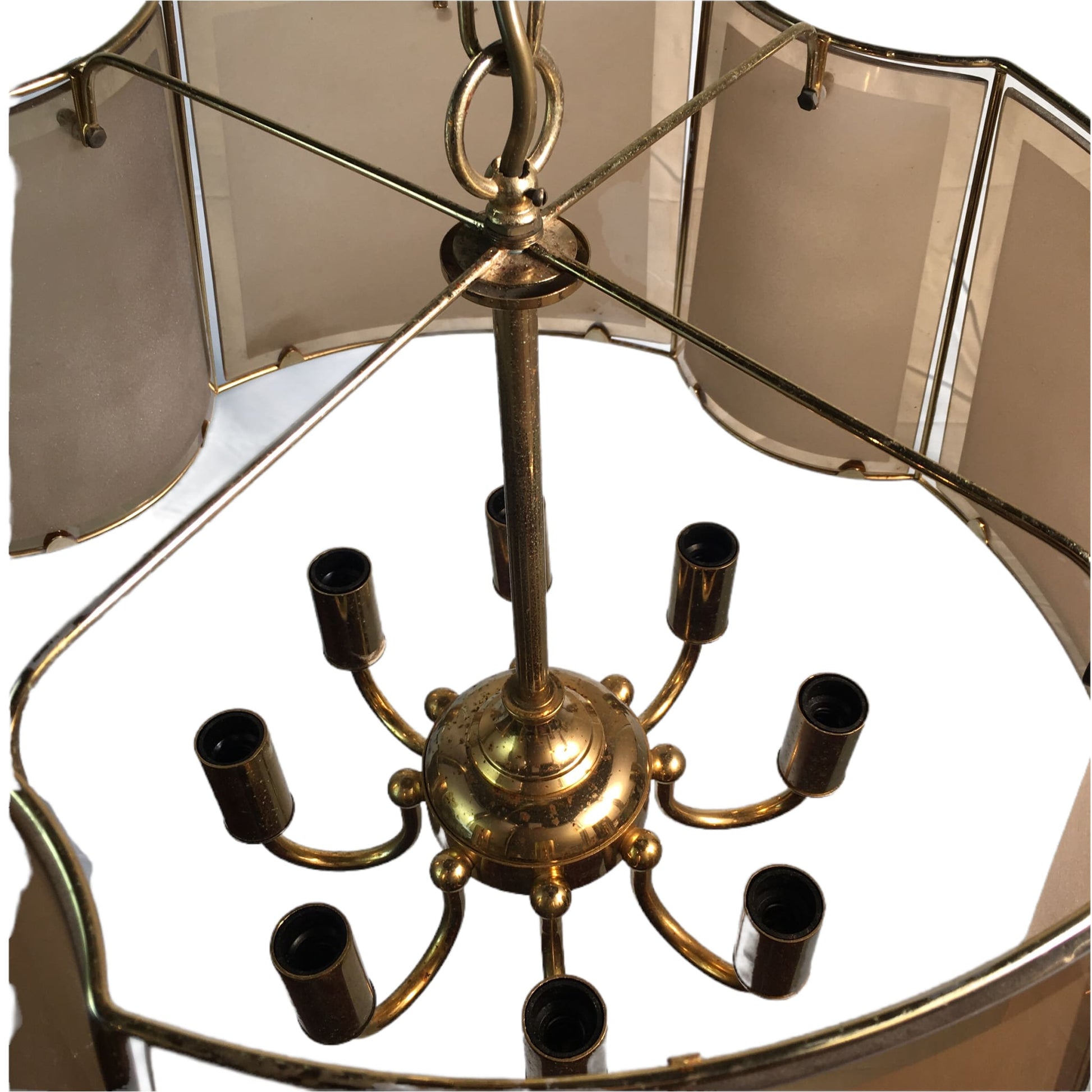 Large Mid-Century Smoked Glass Hanging Light - Lighting