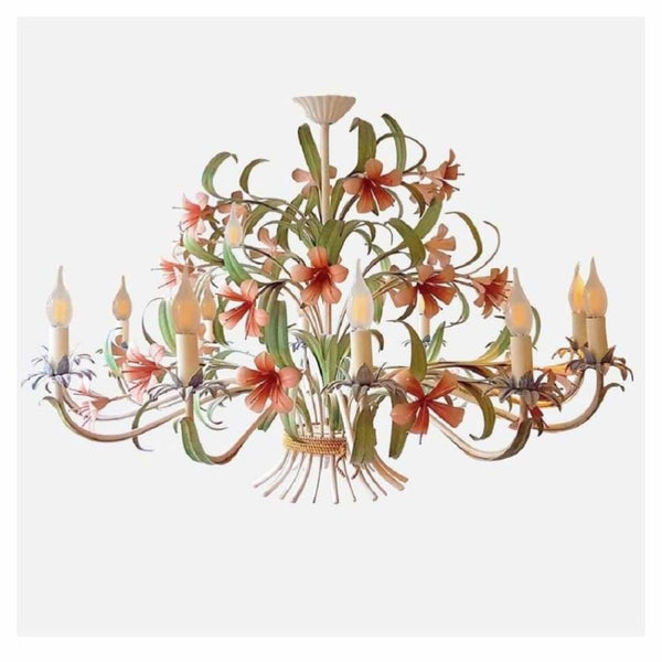Lighting - French Tole Painted 12-Light Chandelier