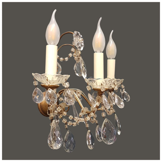 Lighting - Pair Of 3-Light Cut Glass Wall Sconces