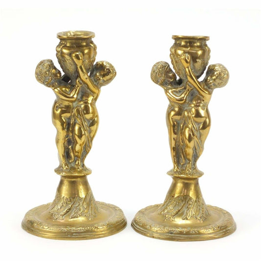 Lighting - Pair Of Classical Bronzed Candlesticks
