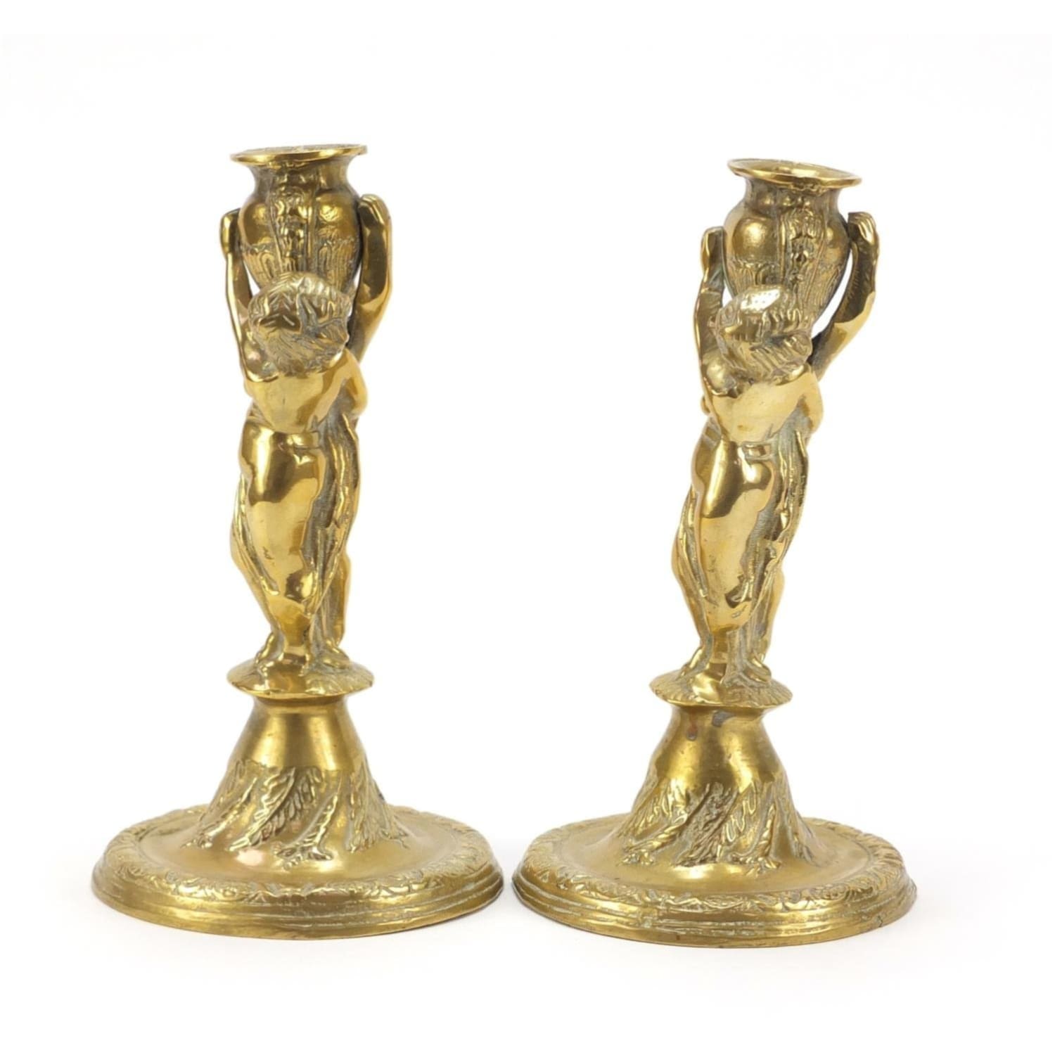 Lighting - Pair Of Classical Bronzed Candlesticks