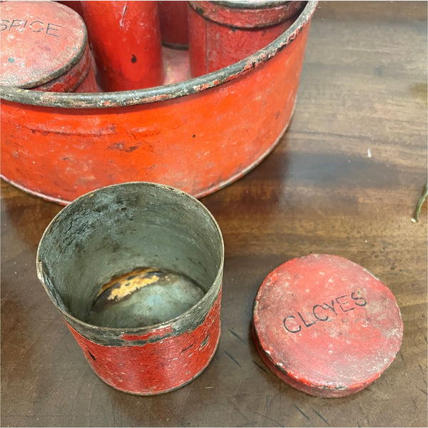 Vintage Red Metal Spice Tray - Trays